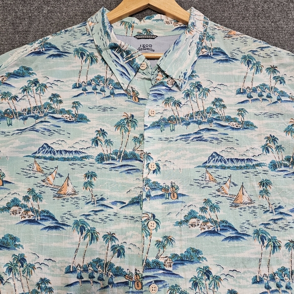 IZOD Saltwater Short Sleeve Button Down Hawaiian Shirt Mens 3XL VERY LIGHTWEIGHT - Picture 1 of 15